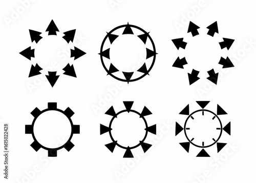 Collection of circular arrow and gear icons