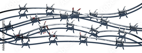 Isolated barbed wire with a 3D airplane design illustrates restricted flight and air travel