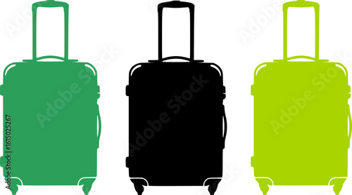 High-res PNG illustration of three colorful wheeled suitcases in red, blue, and orange with handles, isolated on transparent background. Perfect for travel, vacation, family trips, airport, tourism