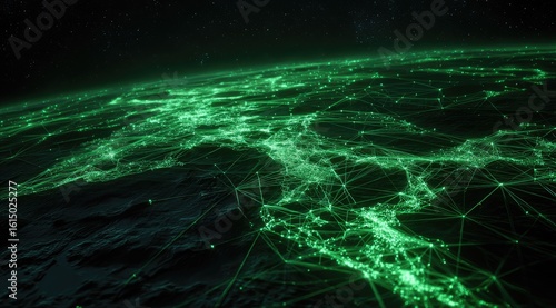 Wallpaper Mural Glowing green network across a dark planet Torontodigital.ca