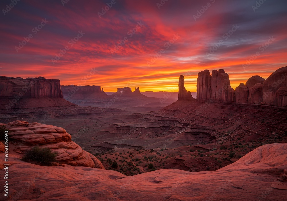 Fototapeta premium Desert canyon at sunset, red rocks and soft shadows