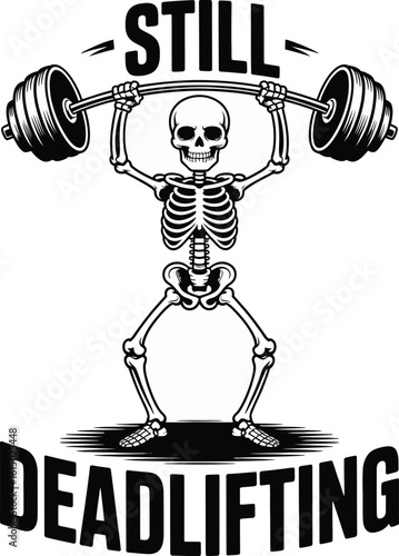 Skeleton Deadlifting Barbell Still Deadlifting Gym Fitness Weightlifting Vector