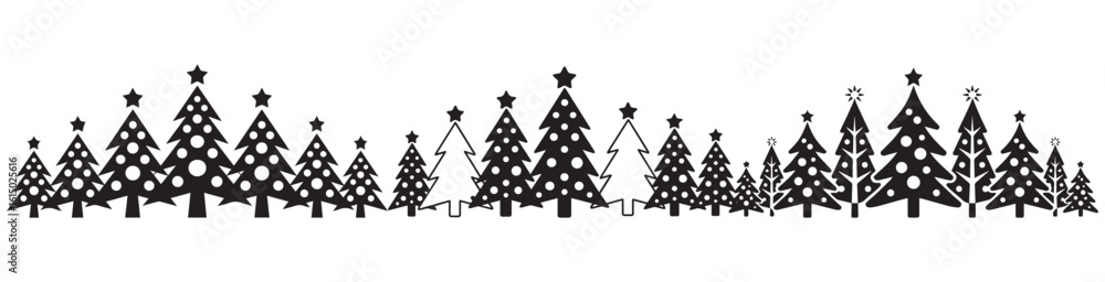 Obraz premium Collection of Black Christmas Trees with Stars and Decorations Perfect for Holiday Season Designs and Illustrations