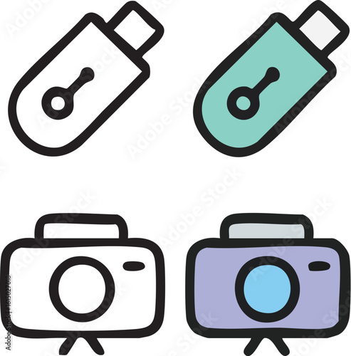 Simple Icons of USB Drive and Camera.