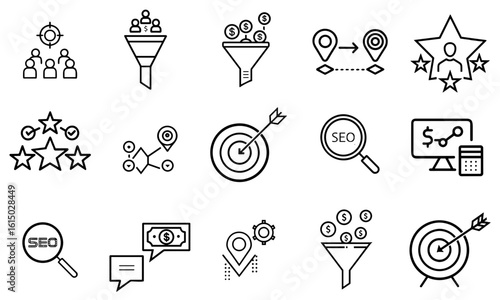 Targeting icon set for blogs, websites, clipart, marketing, business, analytics, educational and awareness materials, presentations