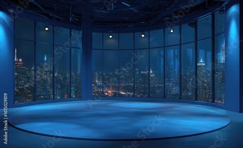 Circular stage with panoramic city night view