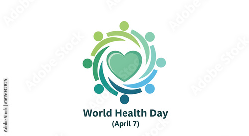 World Health Day logo:  intertwined figures surrounding a heart, symbolizing global health and community.