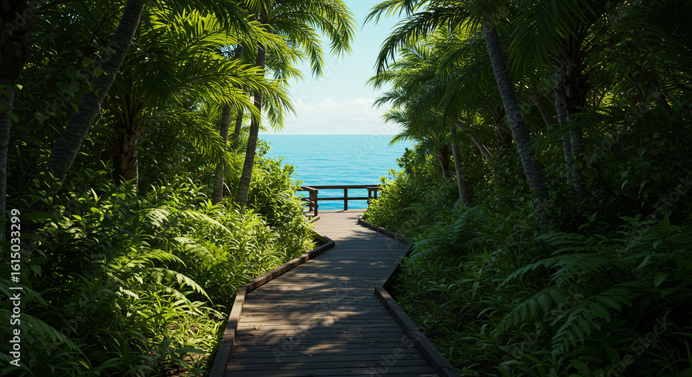 Obraz premium Boardwalk path through tropical forest