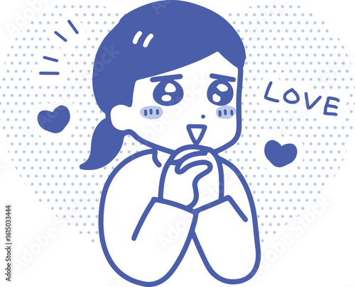 ドキドキしている若い女性(上半身・線画)