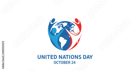 A logo for United Nations Day featuring colorful, stylized people embracing a world globe.