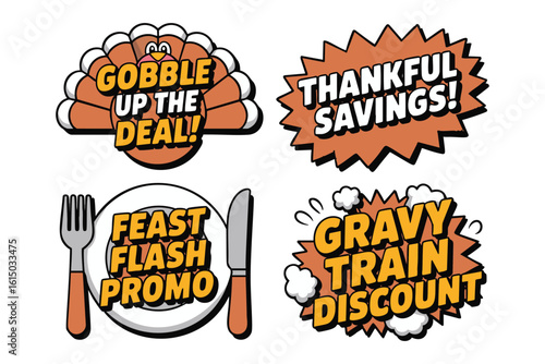 Thanksgiving Sale Badges: Gobble, Savings, Feast, Gravy
