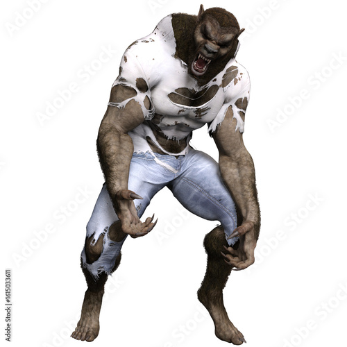 Foto A 3d rendered illustration of a werewolf with torn clothes	, isolated on transpa