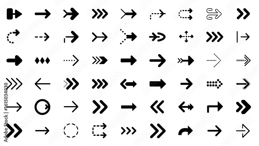 Naklejka premium Assorted Arrow Designs A Comprehensive Collection of Directional Icons for User Interface and Graphic Design Projects Showcasing Versatility and Style