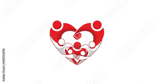 Family unity emblem, stylized figures forming a heart shape, symbolizing togetherness.