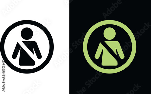 Two seatbelt sign icons one on a light green background and one on a black background design