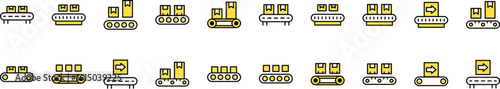 Conveyor Belt Filled Color Icon Collection. Minimalistic Linear Pictogram for Web and Graphic Design, Apps, Banners, Social Network and Cards