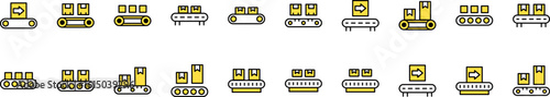 Conveyor Belt Filled Color Icon Bundle. Minimalistic Linear Pictogram for Web and Graphic Design, Apps, Banners, Social Network and Cards
