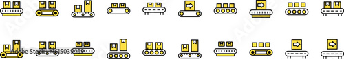 Bundle of Filled Color Icons of Conveyor Belt. Minimalistic Linear Pictogram for Web and Graphic Design, Apps, Banners, Social Network and Cards