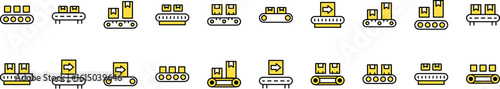 Conveyor Belt Filled Color Outline Web Icons Collection. Minimalistic Linear Pictogram for Web and Graphic Design, Apps, Banners, Social Network and Cards