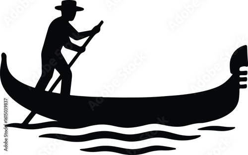 Silhouette gondolier in venice rowing boat vector illustrator