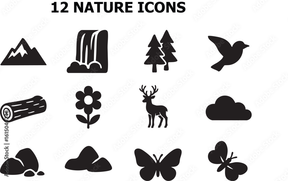 Obraz premium Flat jungle wildlife and plant icon set