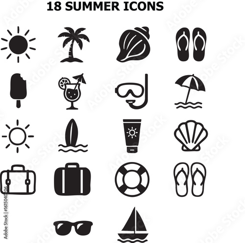 Colorful summer icons in flat style