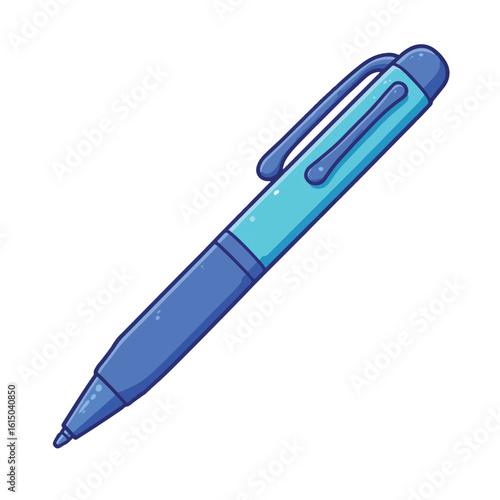 Blue ballpoint pen on white background, creativity and expression