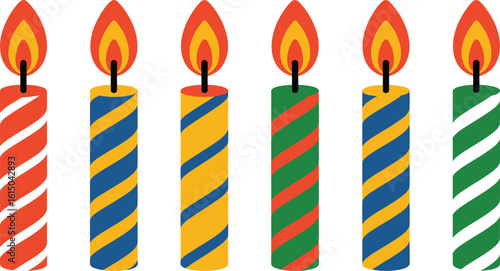 Six Colorful Striped Birthday Candles celebration party