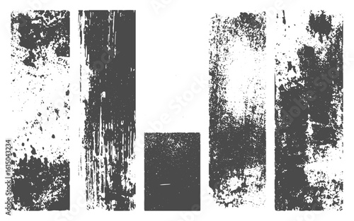 Overlay textures set stamp with grunge effect. Old damage Dirty grainy and scratches. Set of different distressed black grain texture. Distress overlay vector textures.