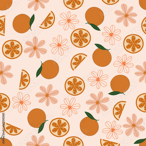 Floral pattern seamless ,Orange fruit flower seamless pattern ,aesthetic ,flowers pattern design Seamless flower pattern with colorful little flowers. Simple flat bright flowers background