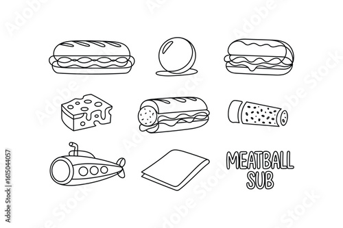 Submarine sandwich cheese meatball sub and round object vector