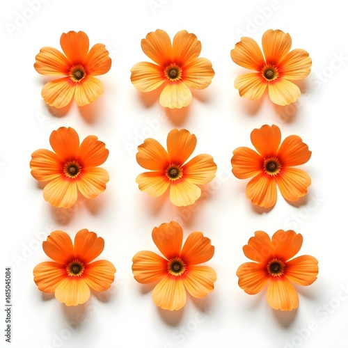 Stunning collection of orange and red flowers in systematic grid arrangement showcasing vibrant autumn floral specimens with natural beauty