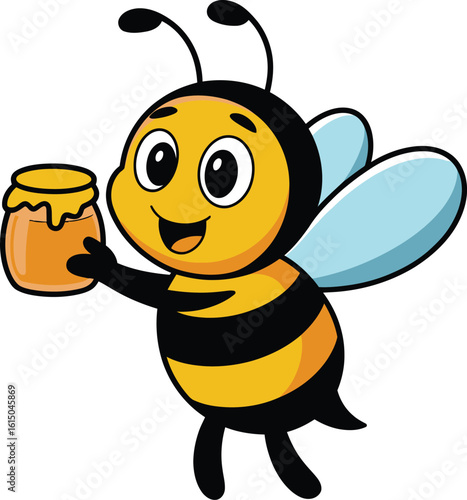 Cute cartoon bee holding a jar of honey insect animal