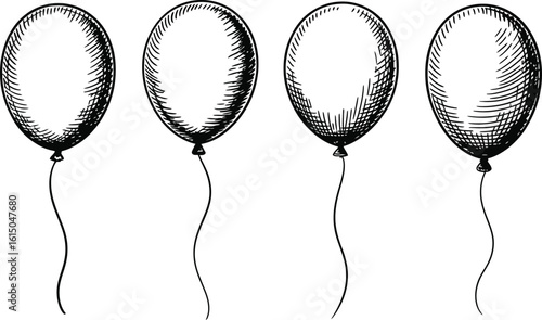 Four balloons with strings helium party
