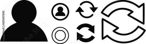 Silhouette person icon and circular arrow symbols user profile vector bundle collection set pack object template elements icons clipart illustration editable flat minimal modern banner poster object