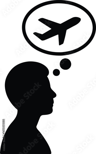 Silhouette man dreaming about traveling by plane vector illustrator