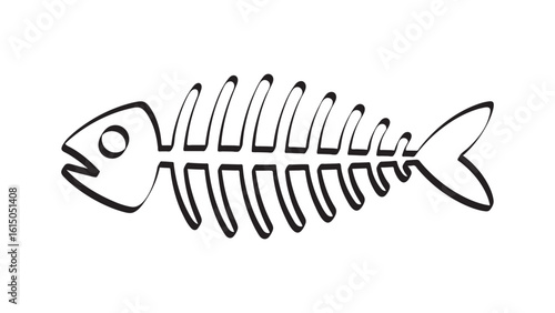 Fish Bone Skeleton Vector Illustration. Hand Drawn Sketch Style Fishbone Design.