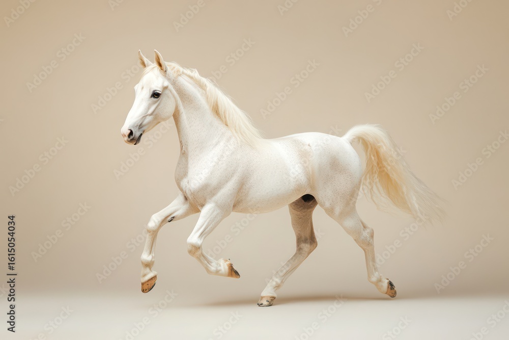 Obraz premium Tiny falabella horse trotting on solid background