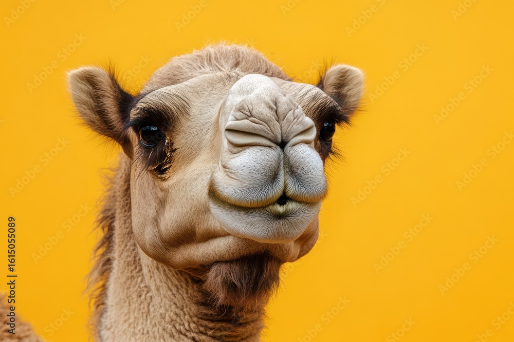 Obraz premium Grumpy camel with long lashes isolated