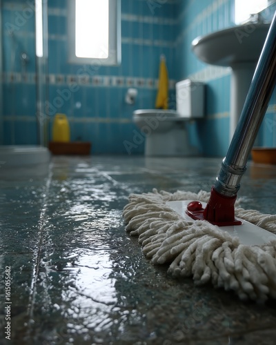 Mop Cleaning Wet Bathroom Floor