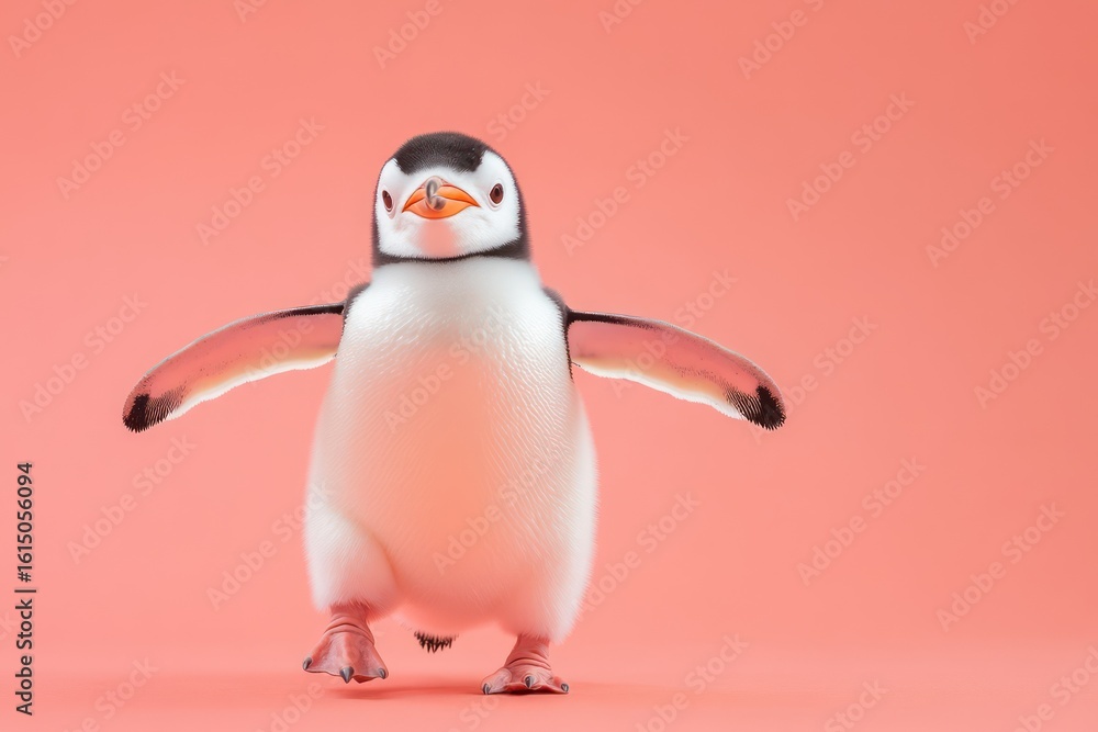 Fototapeta premium Smiling penguin waddling with wings out