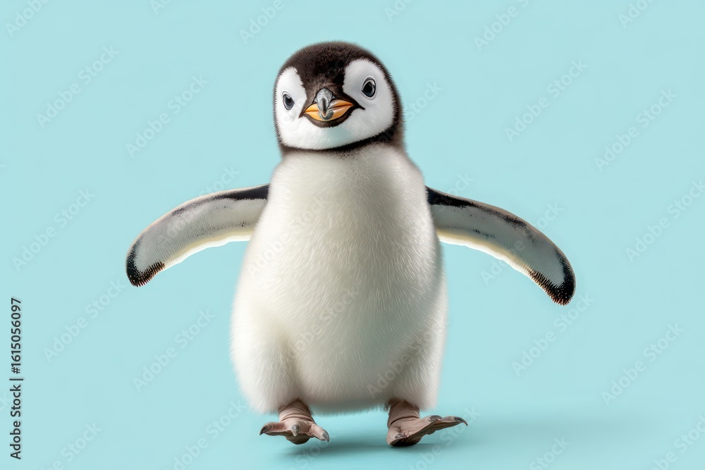 Fototapeta premium Smiling penguin waddling with wings out