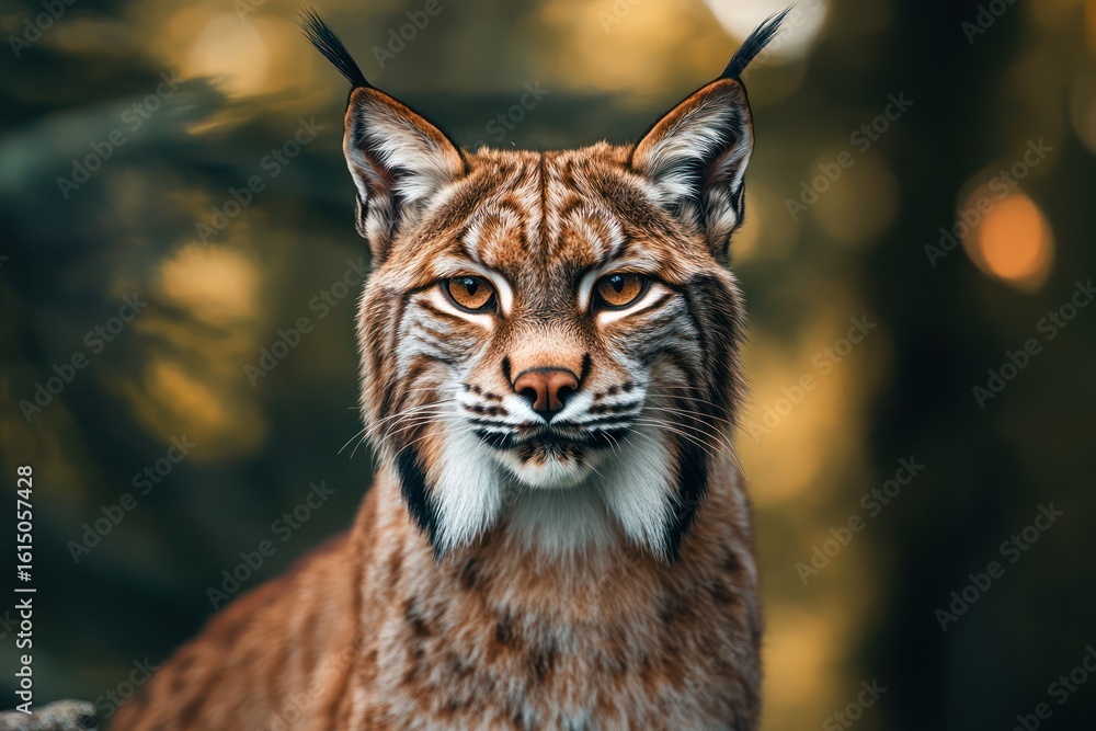Fototapeta premium Eurasian lynx with tufted ears in forest