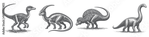 Vintage Hand-Drawn Parasaurolophus Collection Illustration, Prehistoric Crested Engraved Style Vector for T-Shirts and Dinosaur Themes Design