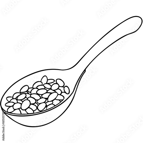 Chia seeds in spoon, a simple outline illustration. Chia seeds in spoon present a portion of healthy superfood, a good addition for a balanced diet. Use chia seeds in spoon line art for wellness blog.