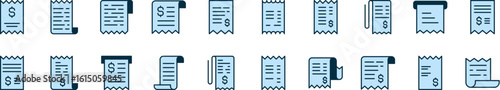 Receipt Filled Color Outline Web Icons Collection. Minimalistic Linear Pictogram for Web and Graphic Design, Apps, Banners, Social Network and Cards