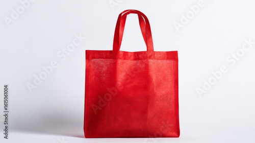 Plain red reusable nonwoven shopping bag displayed on white background, emphasizing eco-friendliness. 


