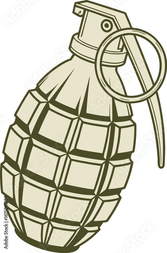 Green military hand grenade, isolated on white, a dangerous explosive army weapon vector illustration