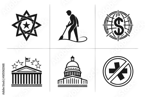 Collection of Six Black and White Icons.