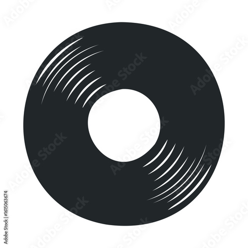 Minimalist black vinyl record icon with grooves